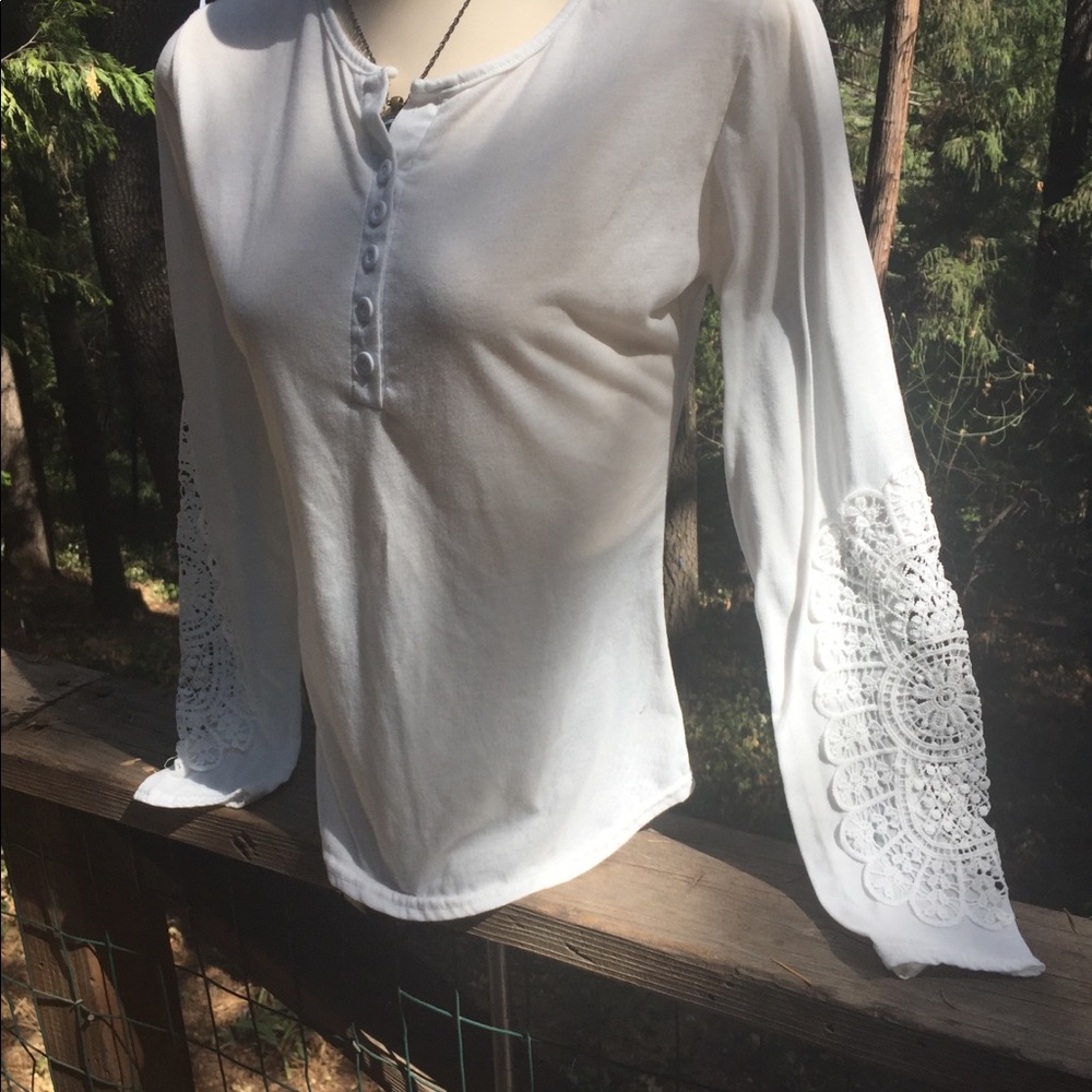 Henley style long sleeve white T shirt lounge wear - Picture 6 of 12